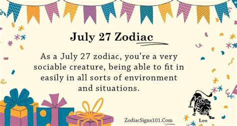 July 27 Zodiac is Leo, Birthdays and Horoscope - ZodiacSigns101