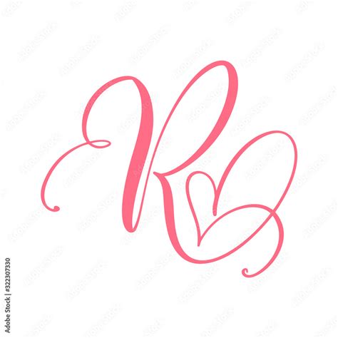 Vector Vintage floral monogram letter R. Calligraphy element heart logo Valentine card flourish ...