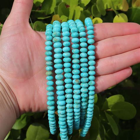 Blue Turquoise Rondelle Beads | Genuine American Turquoise | Natural Gemstone Beads | Sold by 4 ...