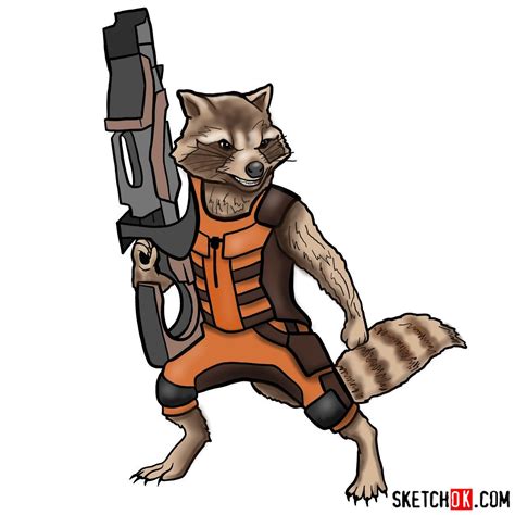 How to draw Rocket Raccoon - Step by step drawing tutorials | Rocket ...