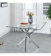 Amazon.com - Pvillez 36“ Round Dining Table for 4, Contemporary Tempered Glass Dining Table ...