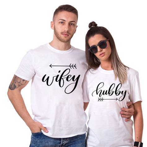 Hubby Wifey Shirt Funny Couples T Shirt Men Women His And Hers Tshirt Printed Arrow Lovers T ...