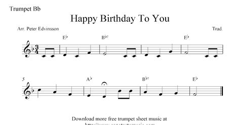 Happy Birthday To You, free trumpet sheet music notes