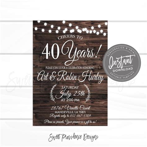 40th Anniversary invitation | Sweet Providence Designs