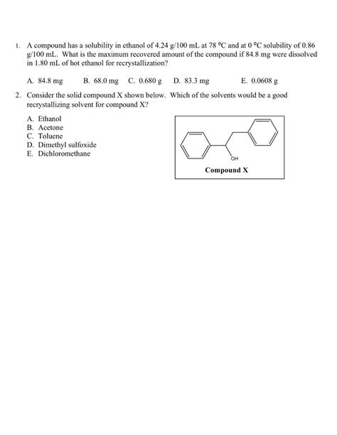 Solved 1. A compound has a solubility in ethanol of 4.24 | Chegg.com