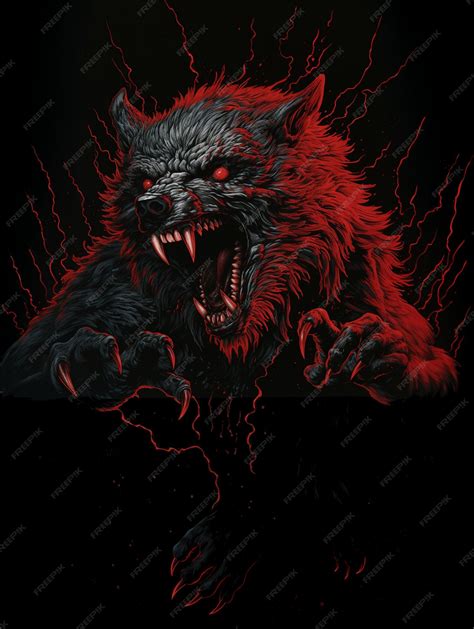 Premium AI Image | a drawing of a wolf with red eyes and a red background.