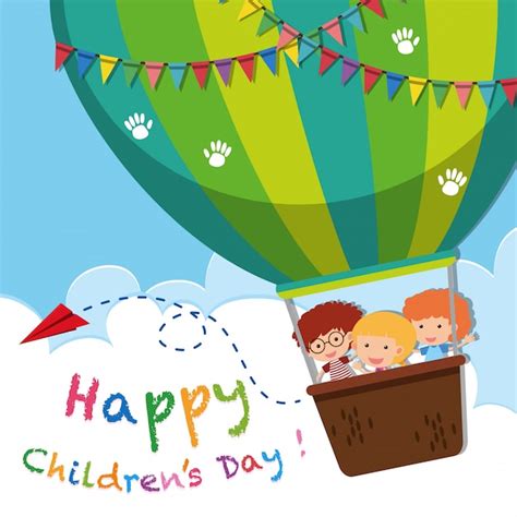 Happy children's day poster with kids on balloon Vector | Premium Download