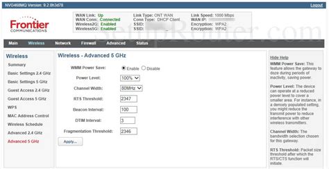 Arris NVG468MQ Screenshot WirelessAdvanced5GHz