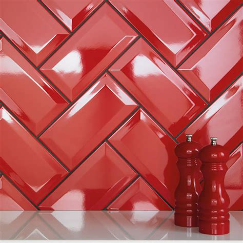 Johnson Tiles Bevel Brick Red Gloss Glazed Ceramic Wall Tile | Tile ...