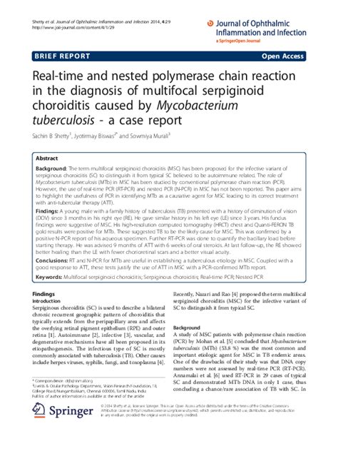 (PDF) Real-time and nested polymerase chain reaction in the diagnosis of multifocal serpiginoid ...