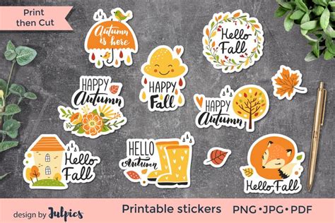 Autumn stickers, Printable and digital set