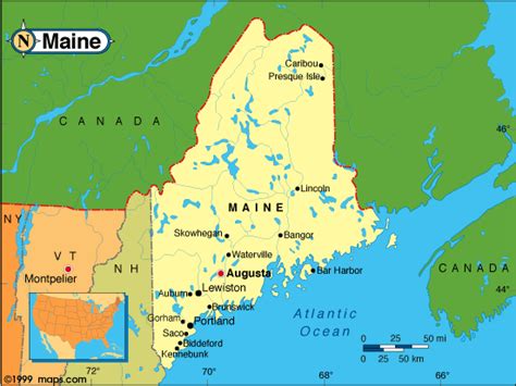 a map of maine showing the major cities