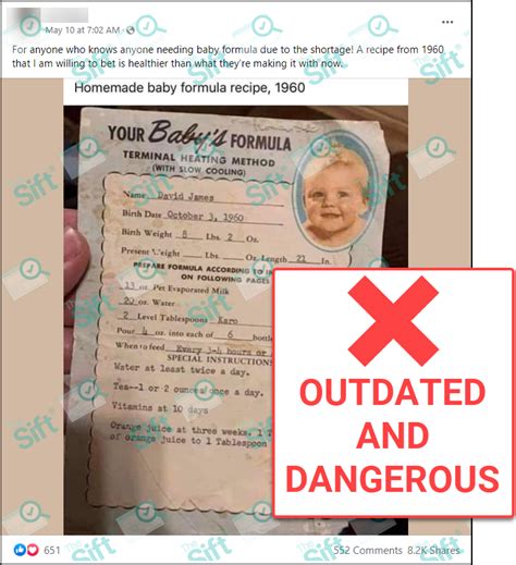 Outdated and experimental homemade baby formula recipes are unsafe