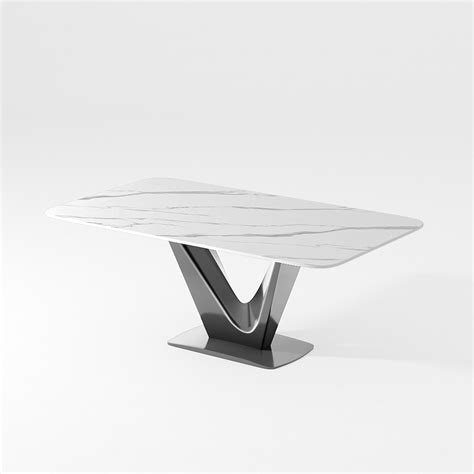 Modern White Dining Table- Rectangular Tabletop & V-shape Base
