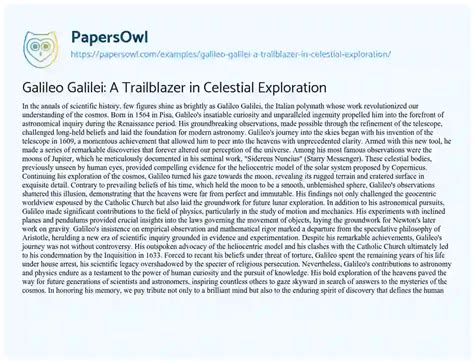 Galileo Galilei: A Trailblazer in Celestial Exploration - Free Essay Example - 458 Words ...