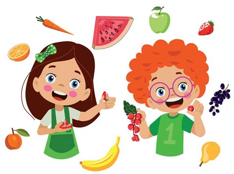 cute kids eating assorted fruits 14830674 Vector Art at Vecteezy