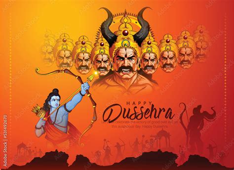 Happy Dussehra, illustration of Bow and Arrow of Rama, killing Ravana ...