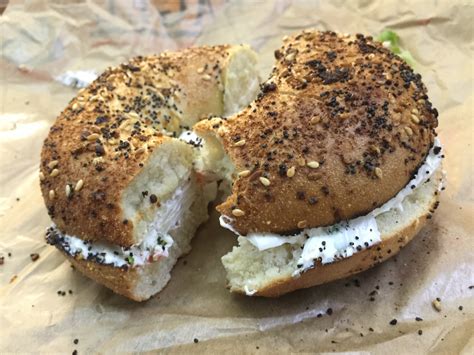 » The great American bagel bakery – everything bagel with veggie cream cheese Dine at Joe's