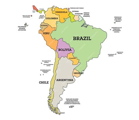 Mapa político de América del sur Mapa con nombre de países aislado en ...