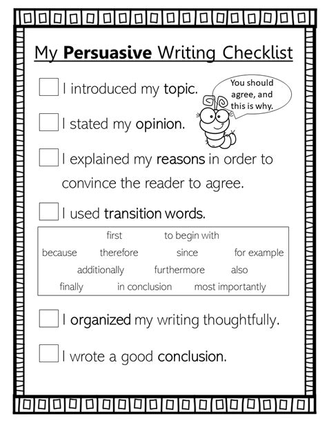 Persuasive Writing Editing Checklist