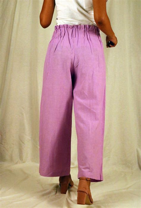 Button-down Lilac Pants Linen Pants for Women Elasticated | Etsy