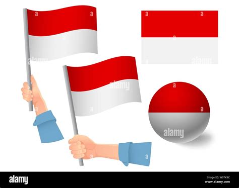 Indonesia flag in hand set. Ball flag. National flag of Indonesia ...