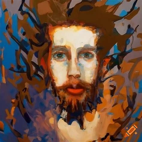 Abstract portrait of a young bearded man on Craiyon