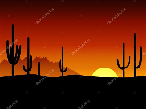 Sunset. Desert. Cactus. — Stock Vector © ILonika #6365019