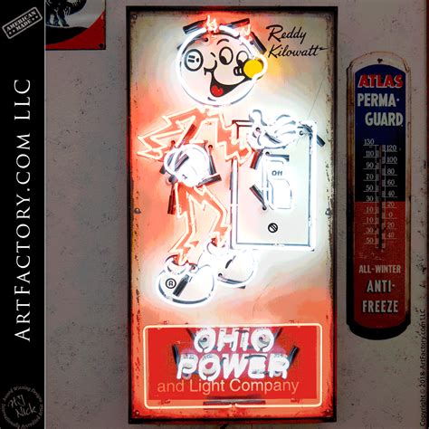 Vintage Neon Reddy Kilowatt Sign: "Ohio Power And Light Company"