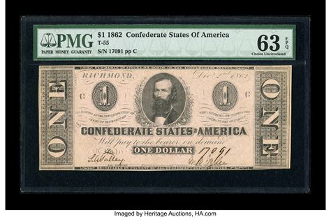 T55 $1 1862.. ... Confederate Notes 1862 Issues | Lot #12719 | Heritage ...