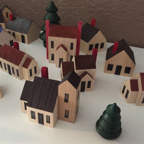 Miniature wood block houses. Made from poplar and birch, painted with ...