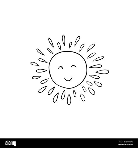Ilustración divertida del sol en estilo de dibujos animados sobre fondo blanco. Plantilla ...