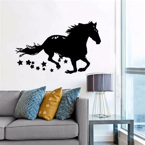 Running Horse Wall Decal Home Decoration Horse Drawing Silhouette Vinyl Wall Sticker Removable ...