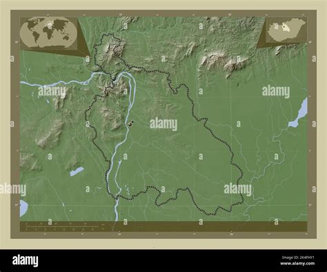 Pest, county of Hungary. Elevation map colored in wiki style with lakes ...