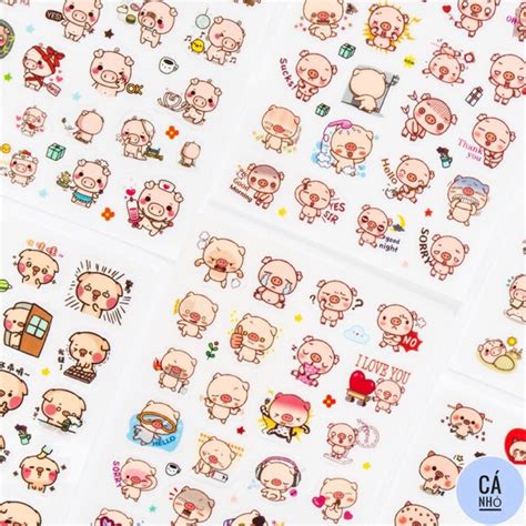 Set 6 sticker heo cute | Shopee Việt Nam