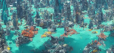 futuristic cityscape underwater with colourful corals | Stable Diffusion