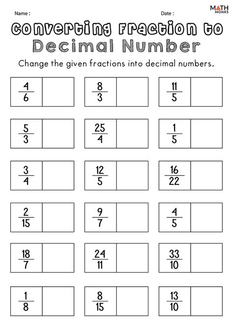 Converting Fractions Into Decimals Worksheet