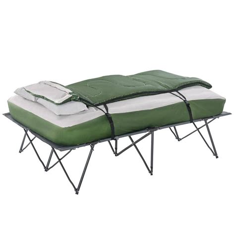 Outsunny Full Metal Polyester Collapsible Camping Cot Bed Set with Sleeping Bag, Inflatable Air ...