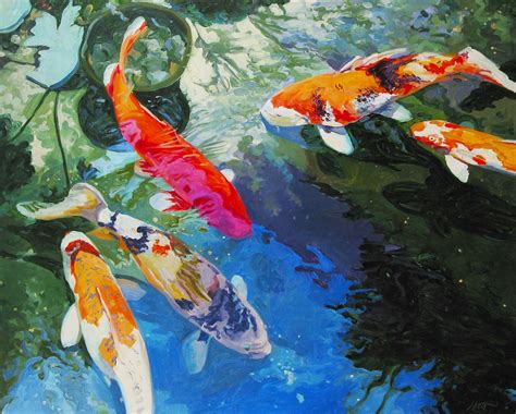 two orange and white koi fish swimming in a pond