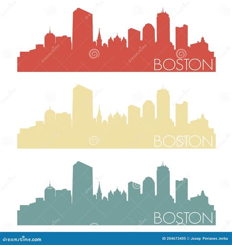 Boston Skyline Silhouette City Design Vector Color Set Vintage Logo Clip Art. Stock Vector ...