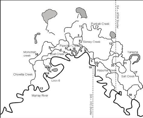 Map of the Chowilla Anabranch system and adjacent Murray River showing... | Download Scientific ...