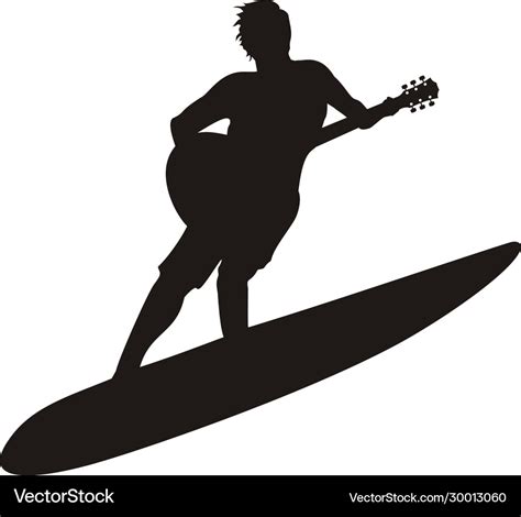 Surfer guitarist surf surfboard guitar music logo Vector Image