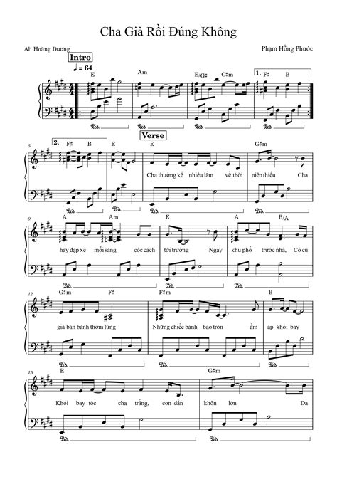 "Cha già rồi đúng không?" Phạm Hồng Phước | Piano Sheet | Giọng E & F ...