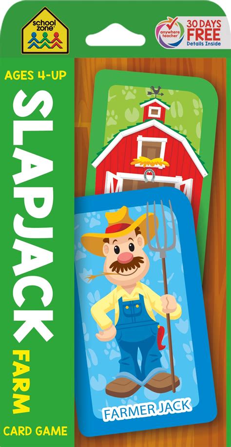 School Zone - Slapjack Farm Card Game - Ages 4+, Preschool to Kindergarten, Animals, Counting ...