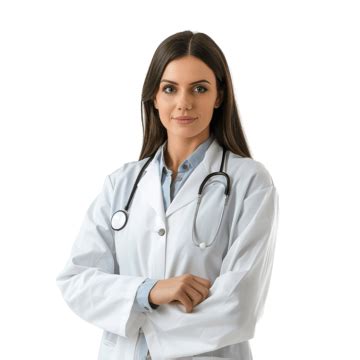 Female Doctor At Medical Office Wearing Stethoscope And Lab Coat In Hospital, Person, Call ...