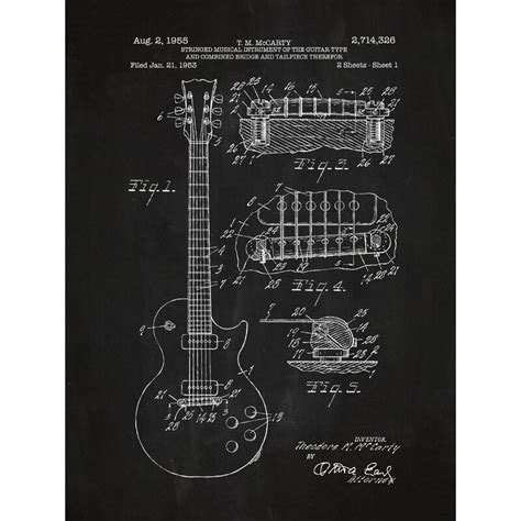 Williston Forge 'Gibson Les Paul Guitar' Blueprint Graphic Art ...