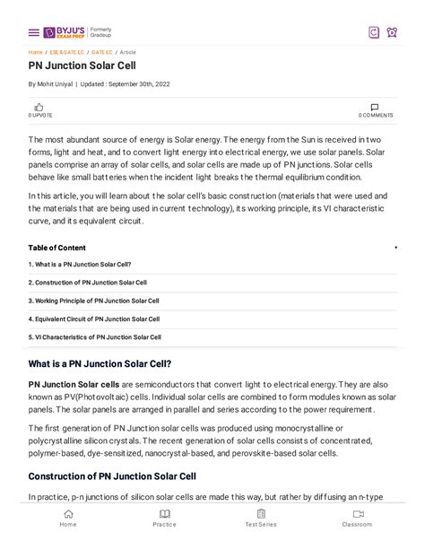 PN Junction Solar Cell - Construction, Working, VI Characteristic - ####### Home / ESE & G ATE ...