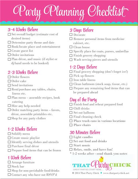 a pink and green party planning checklist