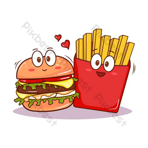 Cartoon Character Cute Burger And French Fries PNG Images | AI Free ...