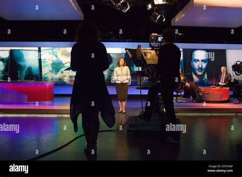 BBC News presenter Mishal Husain at Television Centre prepares to present Newnsight Stock Photo ...